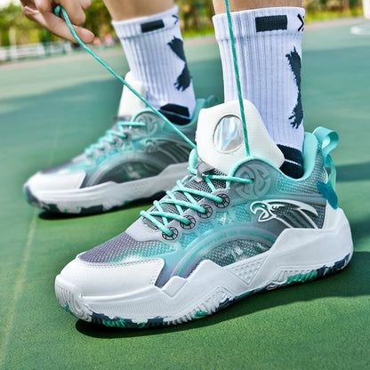 Chaussures de basket-ball unisexes, chaussures d'entraînement de compétition en plein air en maille tendance, bottes de basket-ball plates antidérapantes à rebond pour hommes