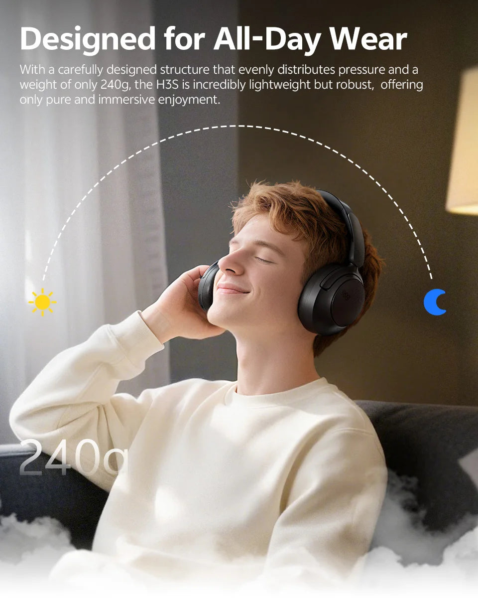 QCY H3S -56dB ANC adaptativa Auriculares Bluetooth 6.0 circumaurales – Auriculares inalámbricos Hi-Res LDAC, batería de 102H, sonido espacial con doble transductor