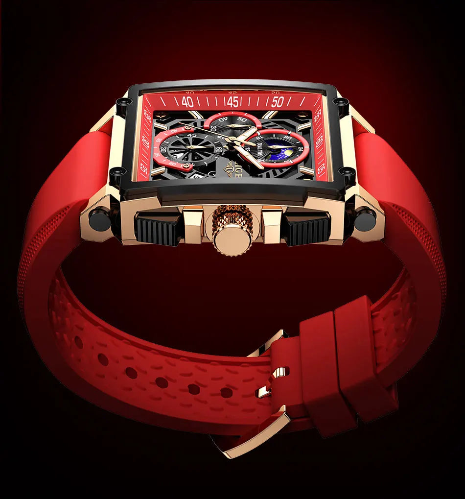 New LIGE Mens Watches Top Brand Luxury Hollow Square Sport Watch For Men Fashion Silicone Strap Waterproof Quartz WristWatch+Box