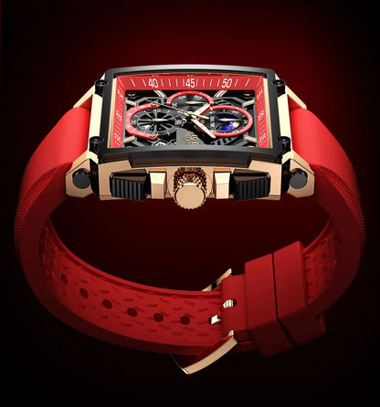 New LIGE Mens Watches Top Brand Luxury Hollow Square Sport Watch For Men Fashion Silicone Strap Waterproof Quartz WristWatch+Box