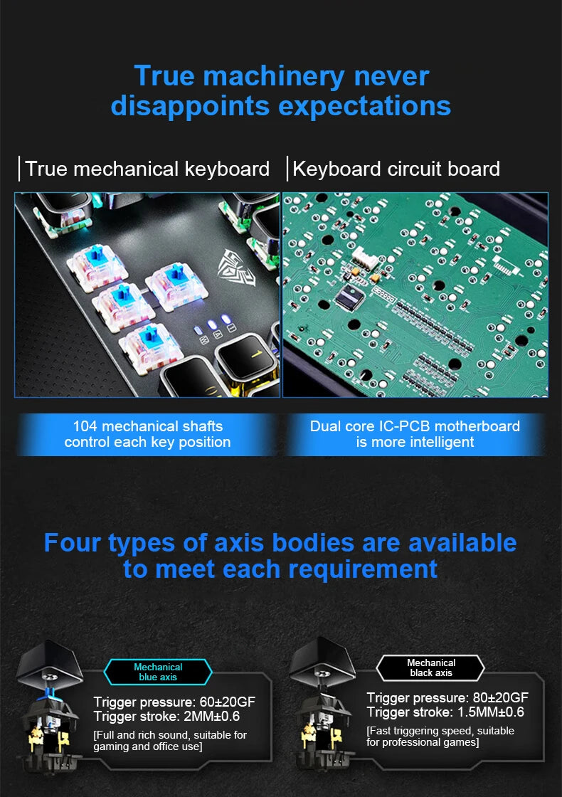 Teclado Mecânico AULA F2088 com Fio para Gaming, Botão Multifuncional, 104 Teclas, Retroiluminação Magic e Programação de Macros para Computador