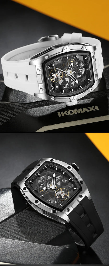 MEGIR MG-2242G Men’s Automatic Mechanical Watch  Skeleton Barrel Case, Luminous Hands & Silicone Strap