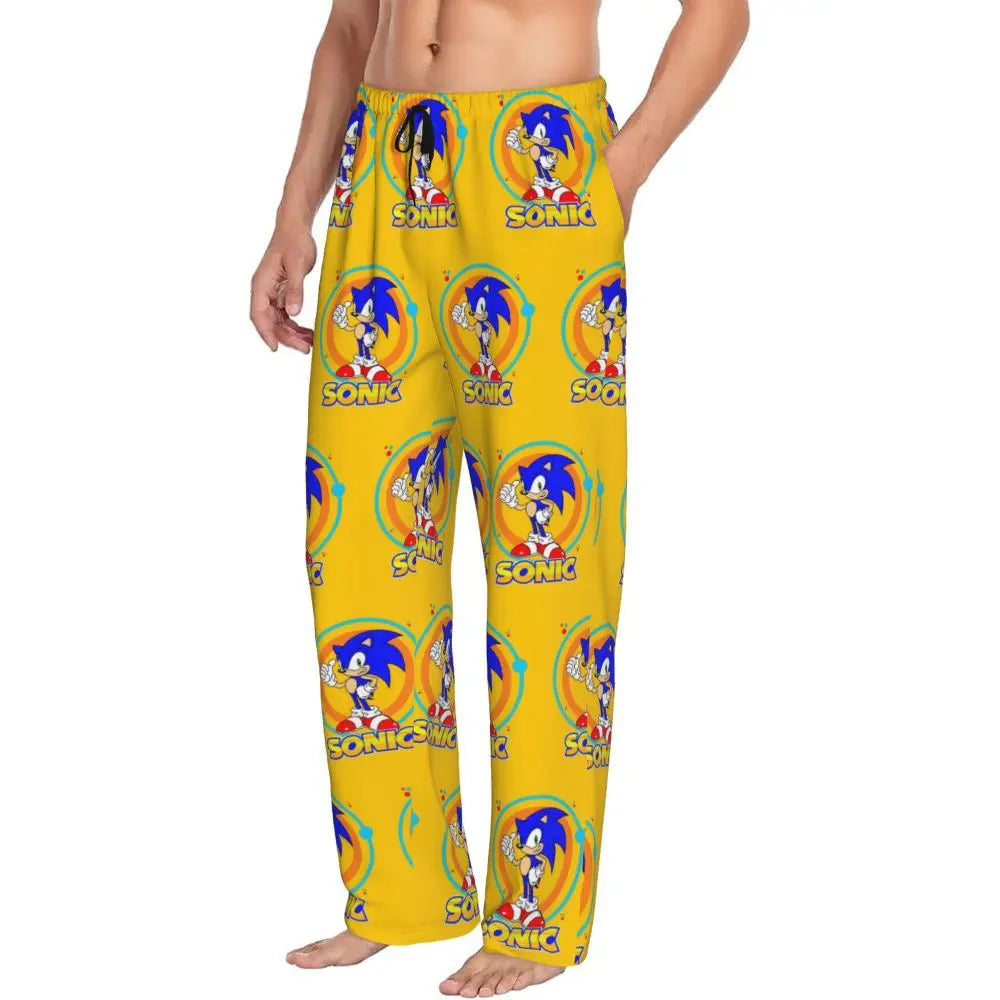 Custom Print Men's Soniced Pajama Pants Hedgehog Game Sleepwear Sleep Lounge Bottoms with Pockets