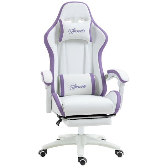 Vinsetto Gaming Chair PU Leather Gamer Chair Adjustable Height Reclining 135° Headrest and Footrest 65X65X121-129 cm White