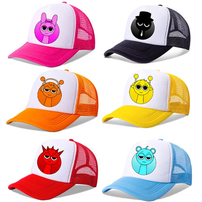 Casquettes de baseball Sprunkis pour garçons et filles : casquettes pour enfants à motif de dessins animés, casquettes hip-hop en maille respirante, casquettes mignonnes de style anime, casquettes anti-soleil, cadeaux d'anniversaire