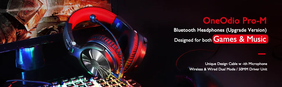 OneOdio Pro-M Wireless Gaming Headphones Bluetooth 5.2 HiFi Stereo Headset 110H Playtime with Mic, Deep Bass Foldable Over-Ear Headphones