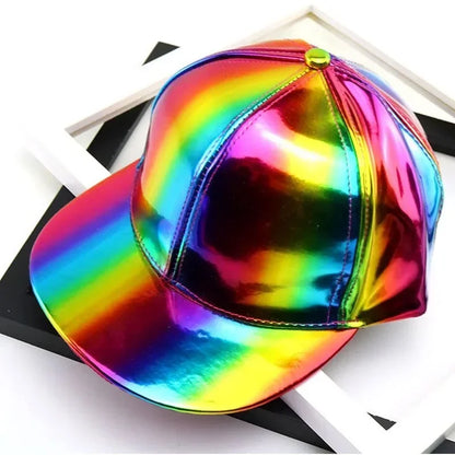 Casquette de baseball unisexe en cuir PU style « laser », look streetwear et hip-hop, pour hommes et femmes, couleurs éclatantes, casquette Y2K