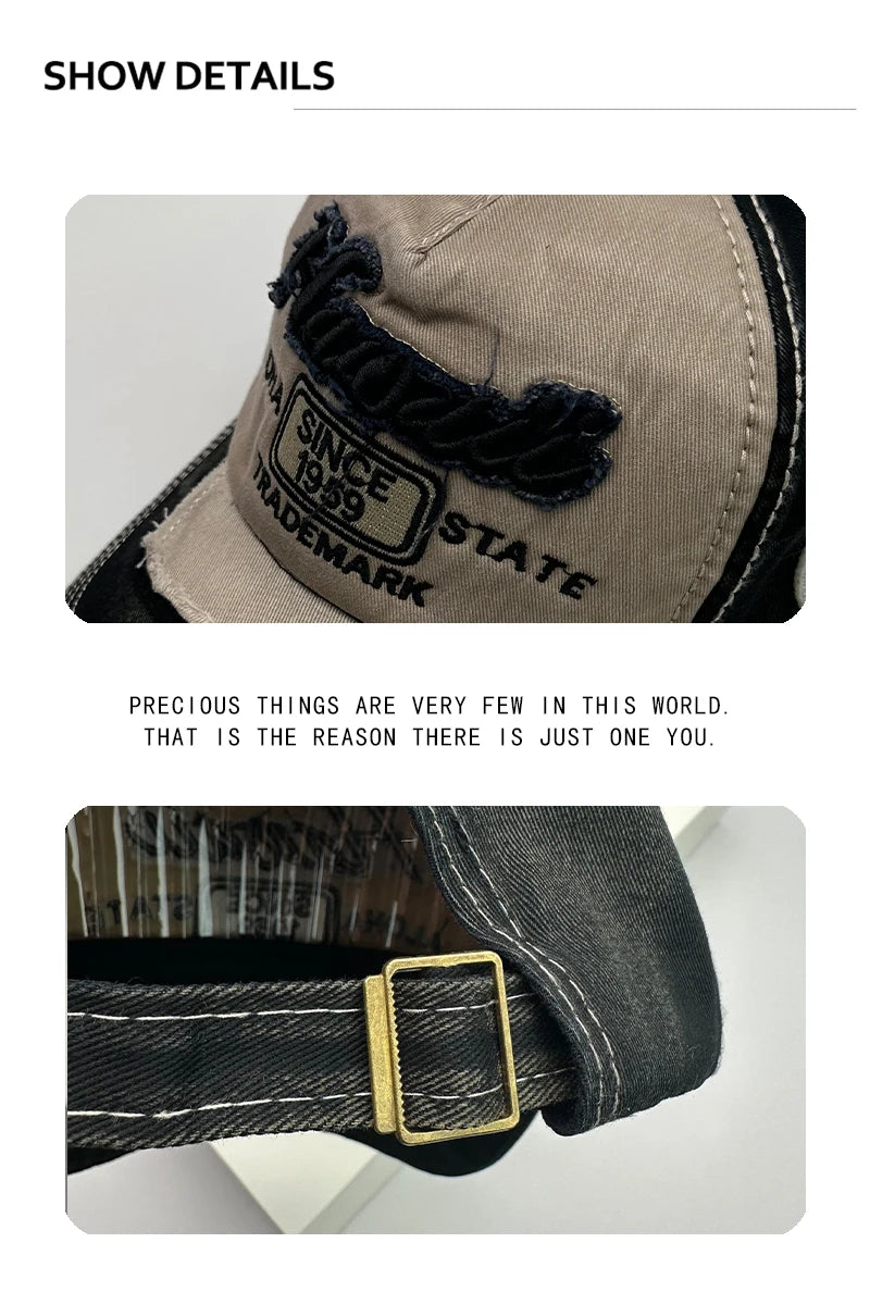 Koreanische Vintage-Waschung Baseballcaps für Herren und Damen aus Baumwolle, Snapback-Caps mit Stickerei, neue vielseitige Mode-Lettering-Freizeitcaps im Distressed-Look