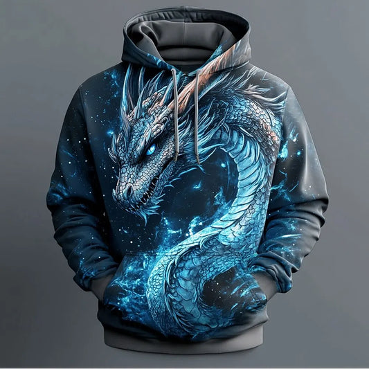 Miesten Retro Dragon Pattern -huppari, 3D-painatus, luova design, pitkähihainen rento pullover, muodikas cool oversize -malli, hengittävä vaate