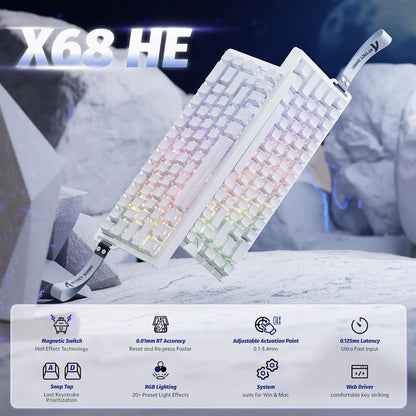ATTACK SHARK X68 HE Teclado gaming mecânico Rapid Trigger 60% com fios, atuação ajustável, interruptores magnéticos Hall Effect, 8KH