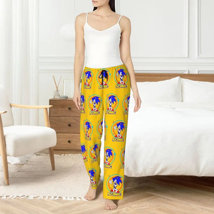 Custom Printed Womens Soniced Pajama Pants Hedgehog Game Sleepwear Sleep Lounge Bottoms with Pockets
