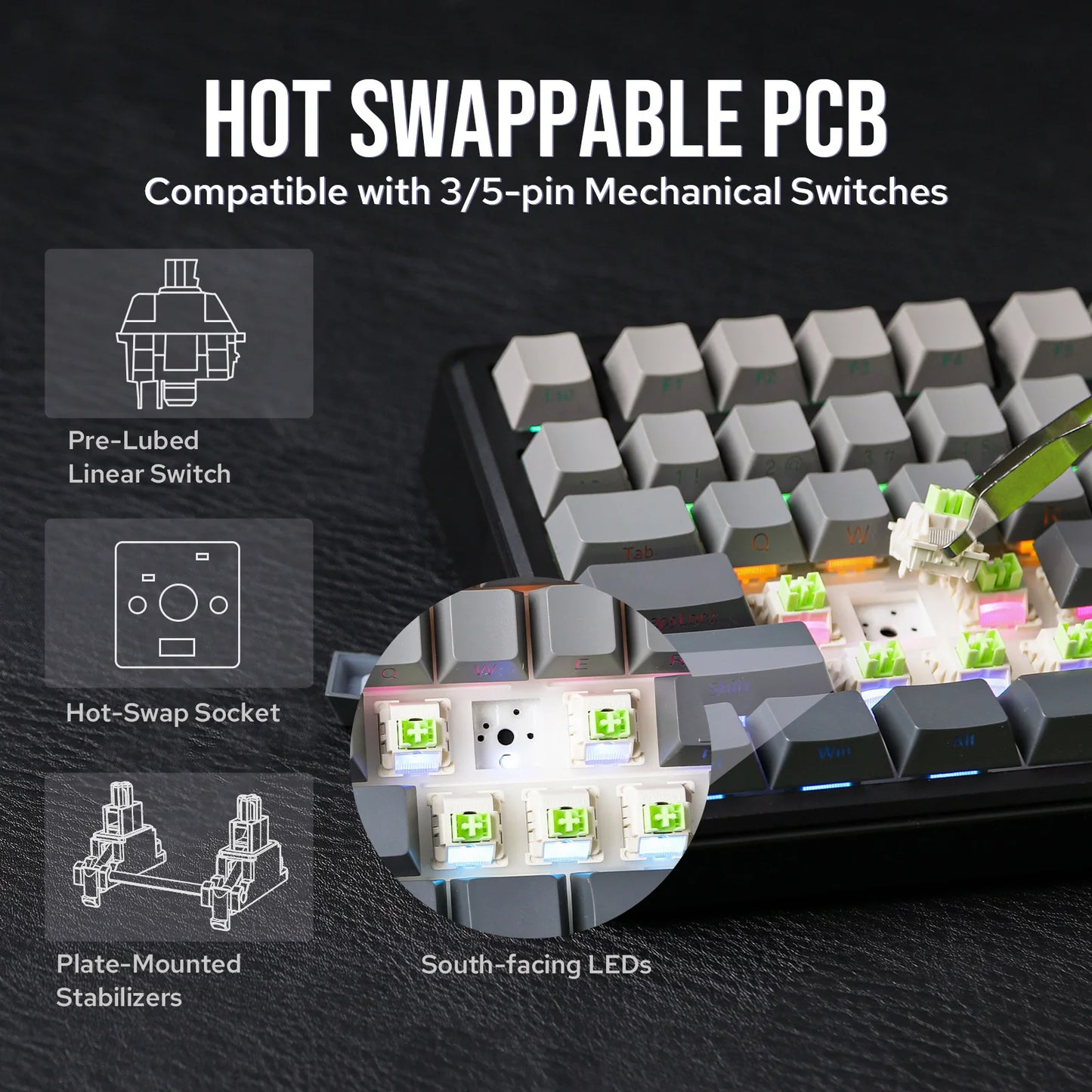 EPOMAKER X AULA F75 MAX kompakte mechanische Tastatur im 75-%-ANSI-Layout, kabelgebunden/Bluetooth/2.4GHz kabellos, mit TFT-Bildschirm und Drehregler