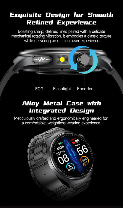 2026 AI Health Smartwatch ECG + PPG, Blood Pressure, Uric Acid & Body Fat Monitoring, AMOLED Display & Bluetooth Calling