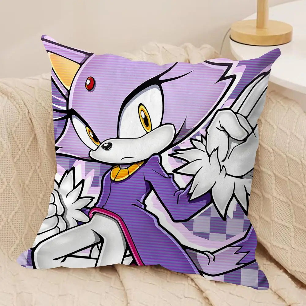 S-Sonic Anime Cool Cushion Cover Silky Short Plush Invisible Zipper Dustproof Sofa Pillow Case For Home Decor