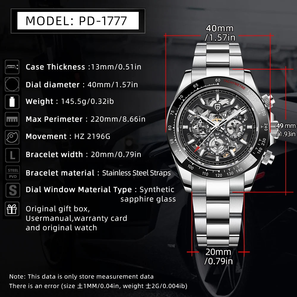 PAGANI DESIGN Men's Automatic Mechanical Watch Stainless Steel Waterproof Sport 10Bar Luxury Casual Watch for Men Reloj Hombre