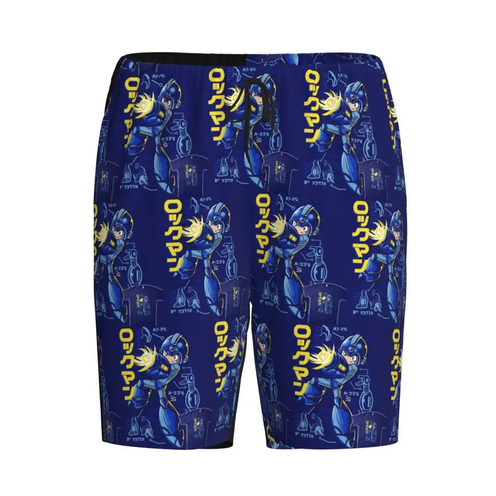 Custom Megaman Video Game Mega Man Short Pajama Pants Men Sleepwear Sleep Lounge Bottom Shorts Sleeping Pants