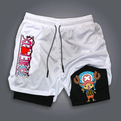 ONE PIECE Classic Anime Luffy Peripheral Printed Double-layer Shorts 2025 American Summer Men's Loose Sports Breathable Pants