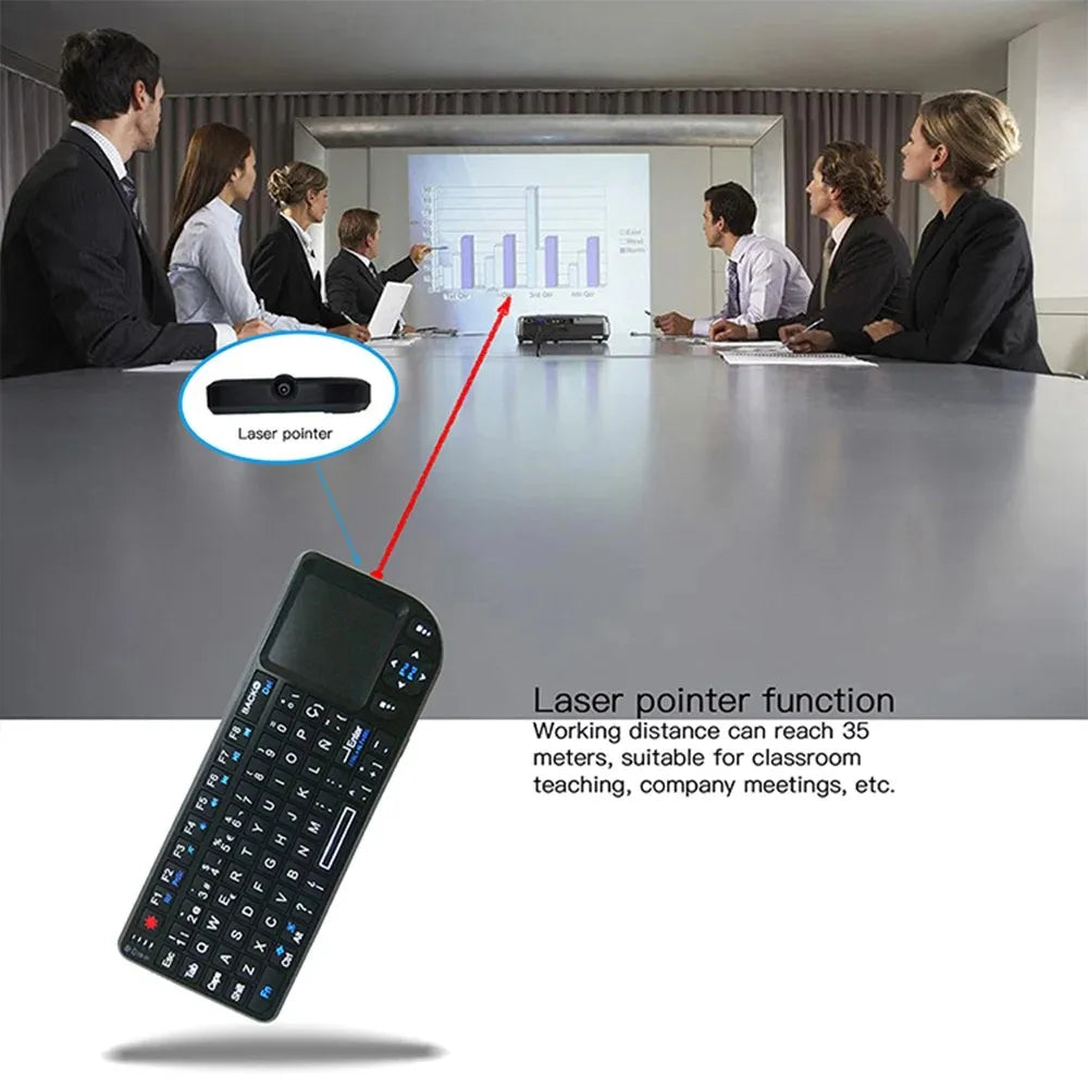 Teclado sem Fios A8 Mini 2.4G com Retroiluminação em 7 Cores, 3 em 1, Teclado Portátil com Touchpad e Air Mouse para Android TV Box, PC e Tablet