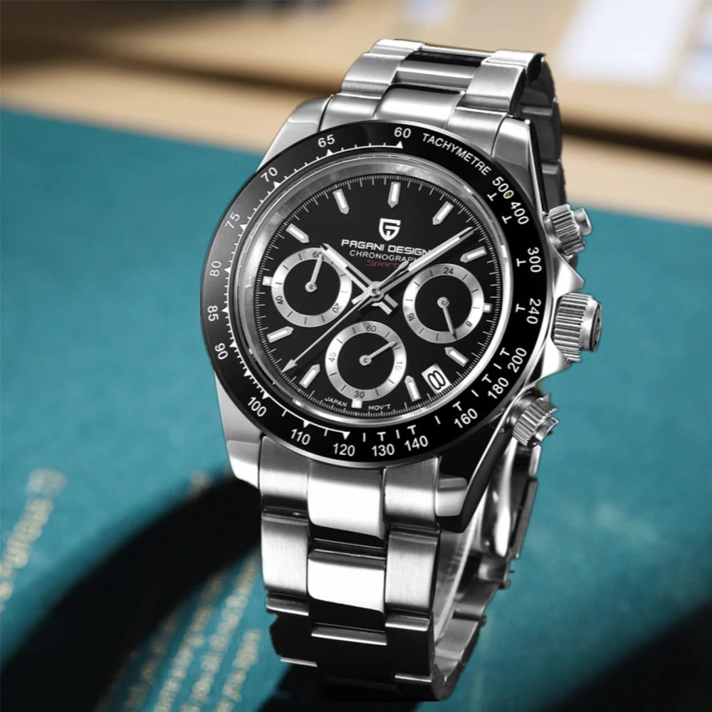PAGANI DESIGN New Ceramic Bezel Men Quartz Wristwatches Luxurys Sapphire Glass Chronograph 100m Waterproof Stainless Watches Men
