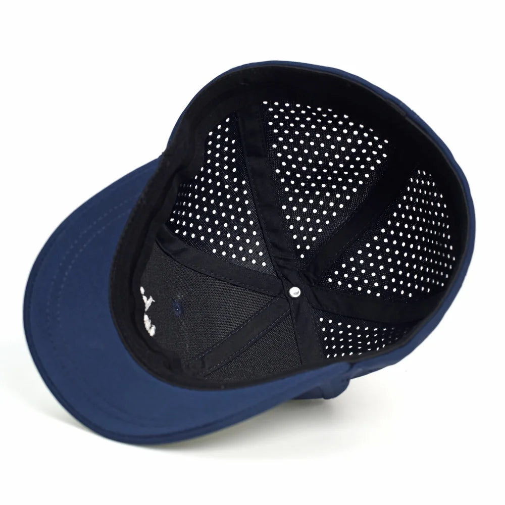 Casquette de baseball à mailles, à visière courte, dos fermé, pour homme et femme, respirante, à fermeture à pression, ajustée, style « dad hat », réglable, unie, style « trucker »