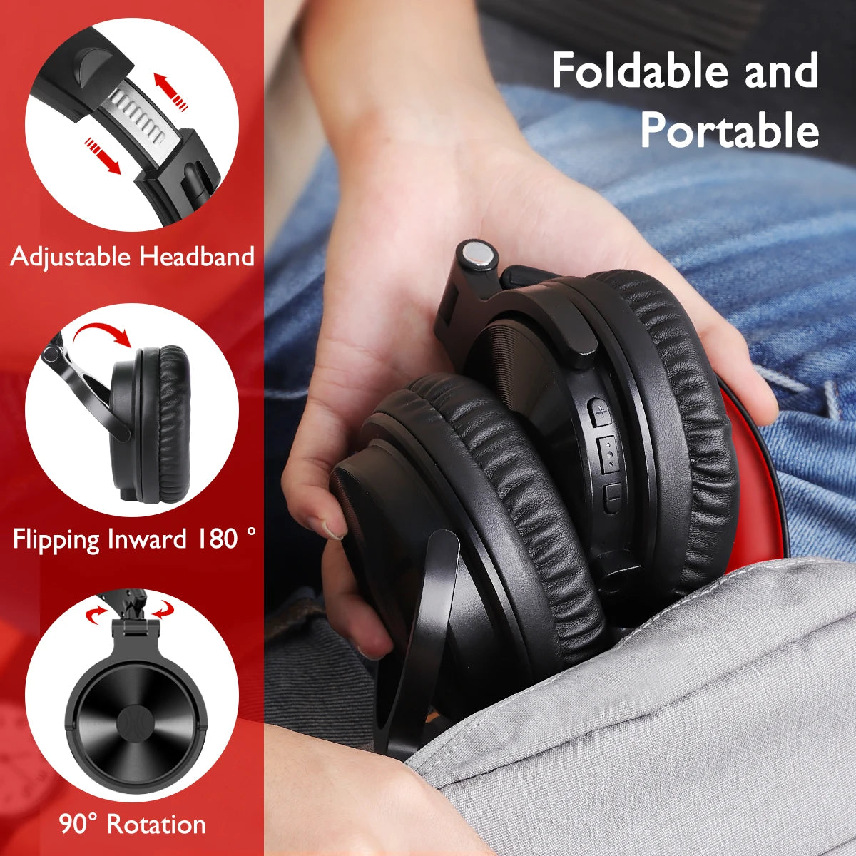 OneOdio 110H kabelloses Bluetooth 5.2 Gaming-Headset – 110H Akkulaufzeit, Over-Ear-Kopfhörer mit tiefem Bass und Mikrofon, kabelgebundenes & kabelloses 2-in-1-Headset für PC und PS4