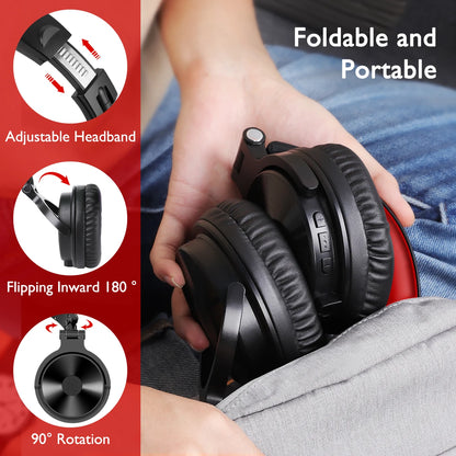 OneOdio 110H kabelloses Bluetooth 5.2 Gaming-Headset – 110H Akkulaufzeit, Over-Ear-Kopfhörer mit tiefem Bass und Mikrofon, kabelgebundenes & kabelloses 2-in-1-Headset für PC und PS4
