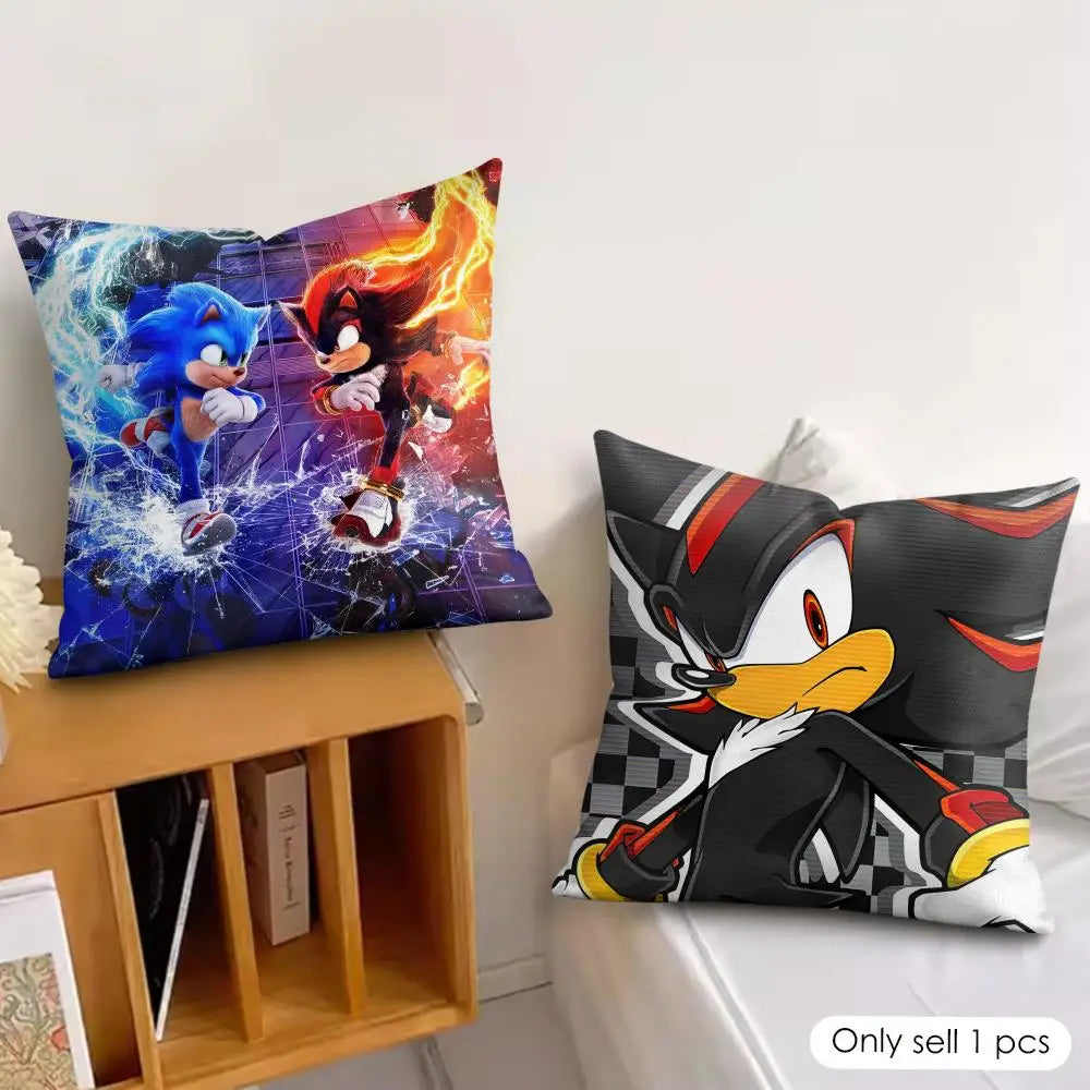 S-Sonic Anime Cool Cushion Cover Silky Short Plush Invisible Zipper Dustproof Sofa Pillow Case For Home Decor