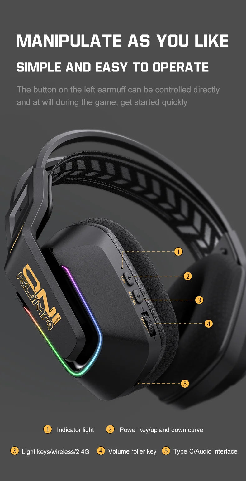 Auriculares gaming inalámbricos ONIKUMA GT828 Bluetooth 5.3 RGB con micrófono, cancelación de ruido y conexión de 4 modos para PC, PS5 y portátil