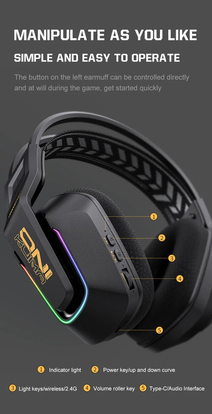 Auriculares gaming inalámbricos ONIKUMA GT828 Bluetooth 5.3 RGB con micrófono, cancelación de ruido y conexión de 4 modos para PC, PS5 y portátil