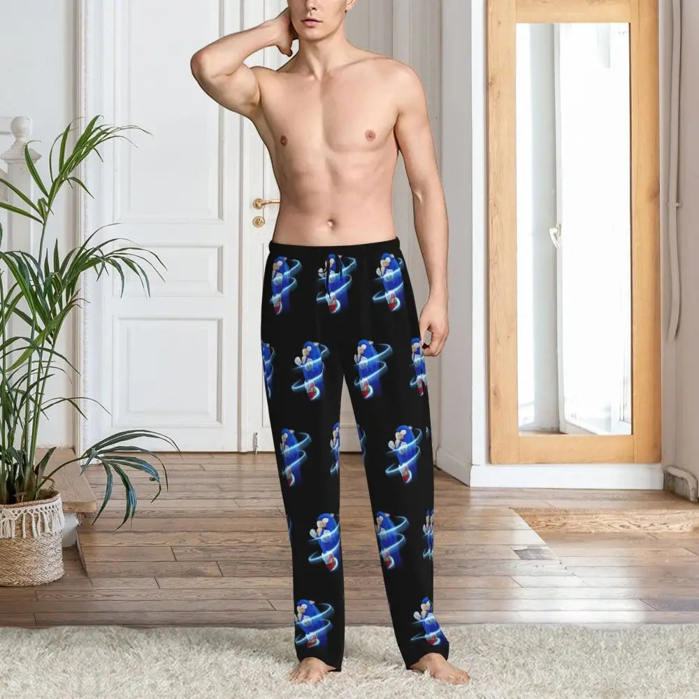 Custom Print Men's Soniced Pajama Pants Hedgehog Game Sleepwear Sleep Lounge Bottoms with Pockets