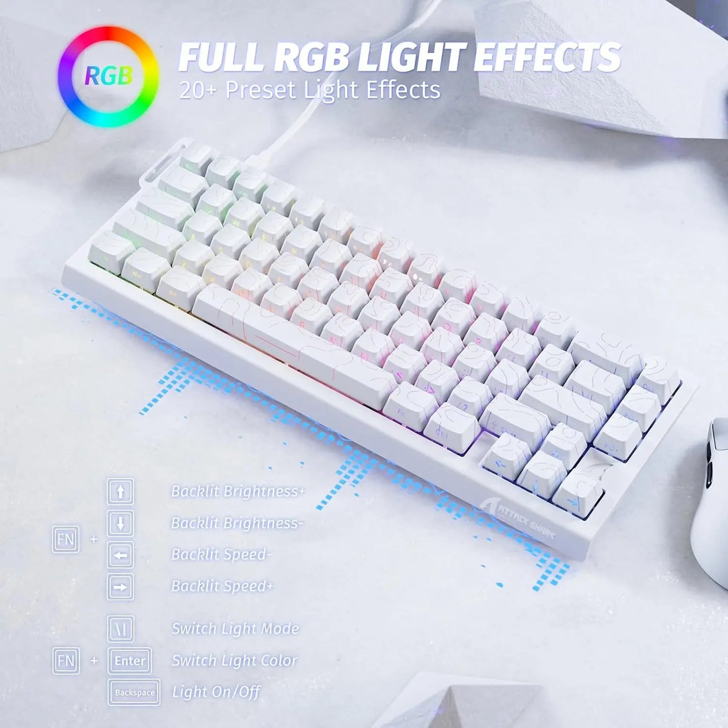ATTACK SHARK X68 HE Rapid-Trigger mechanische Gaming-Tastatur 60% kabelgebunden mit einstellbarer Auslösung, Hall-Effect-Magnetschalter, 8KH