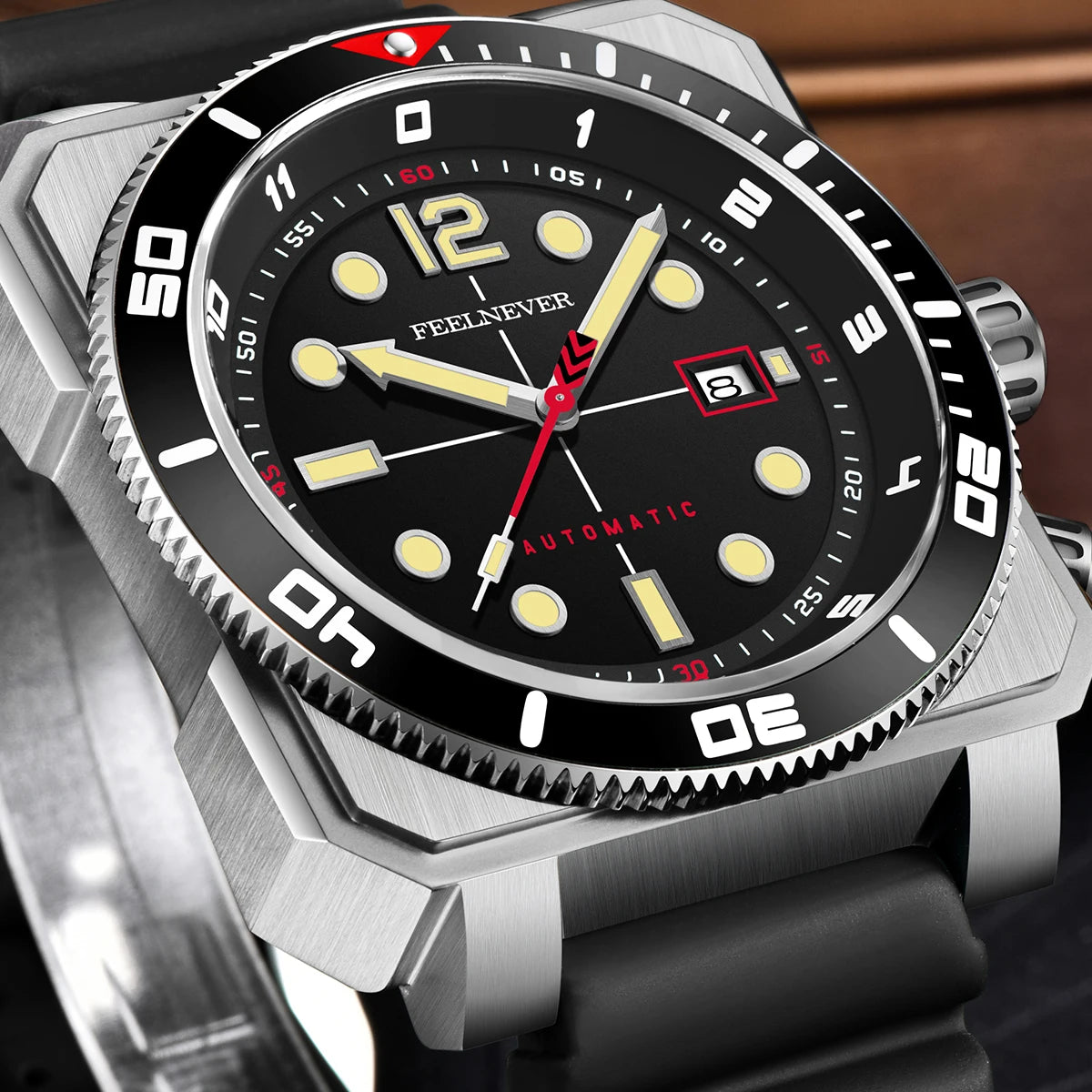 Orologio subacqueo automatico FeelNever 8215 da uomo, super luminoso, in acciaio 316, con vetro zaffiro, orologio sportivo meccanico maschile
