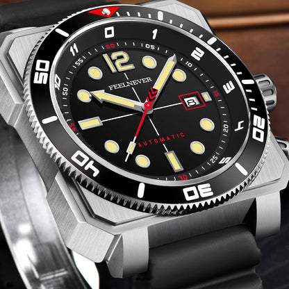 Orologio subacqueo automatico FeelNever 8215 da uomo, super luminoso, in acciaio 316, con vetro zaffiro, orologio sportivo meccanico maschile