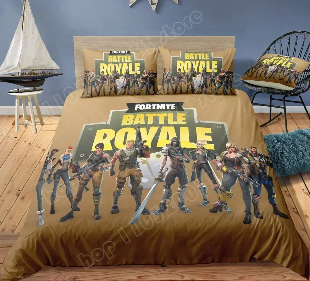 Fortnite-Bettwäsche-Set, Bettbezug, 3-teilig, 3D-bedruckte Schlafzimmer-Bettwäsche, Game-Anime-Cartoon-Kissenbezug, Zimmerdekoration, Geschenk