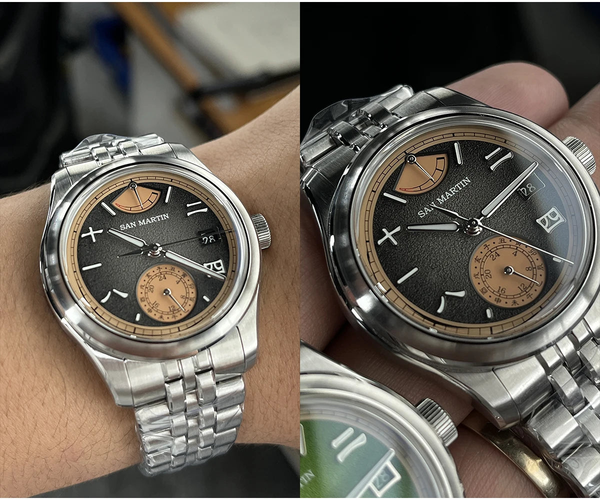 San Martin 39mm Miyota 9132 Power Reserve Display Men's Luxury Sport Watch Automatic Mechanical Waterproof Original Design SN0144