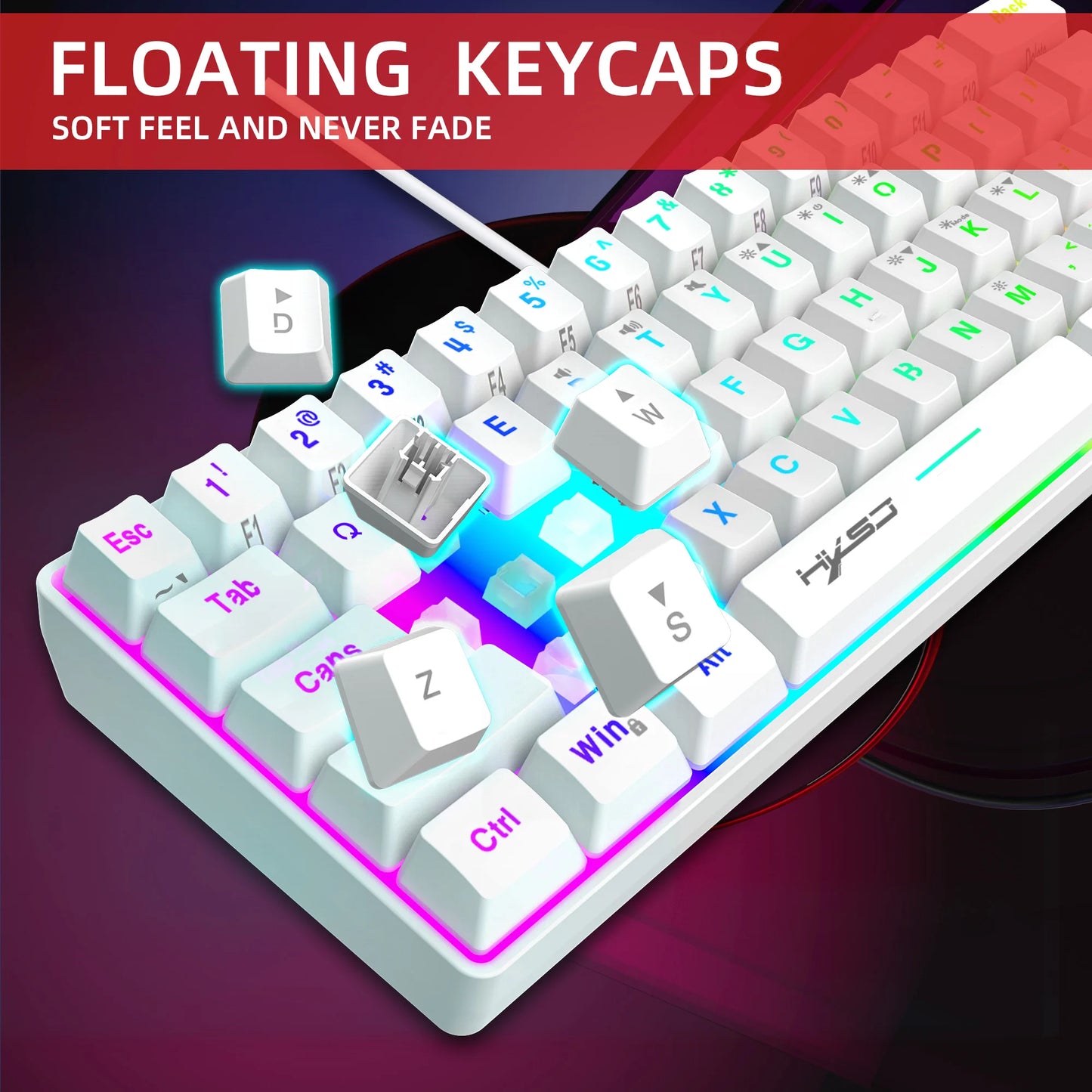 Neue Mini-Gaming-Tastatur, kabelgebundene Slim-Membrantastatur mit 61 Tasten, Touch-RGB-Beleuchtung und mehreren Schnellzugriffstasten-Kombinationen, geeignet für Gaming und Büro
