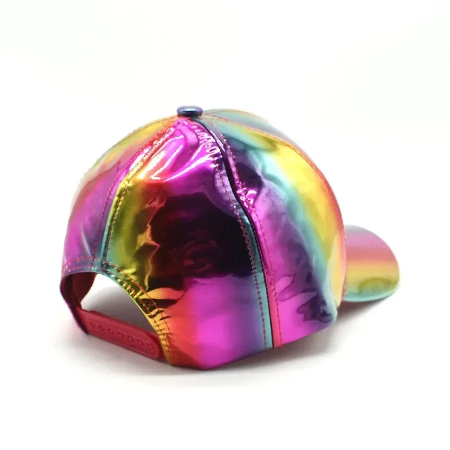 Casquette de baseball unisexe en cuir PU style « laser », look streetwear et hip-hop, pour hommes et femmes, couleurs éclatantes, casquette Y2K