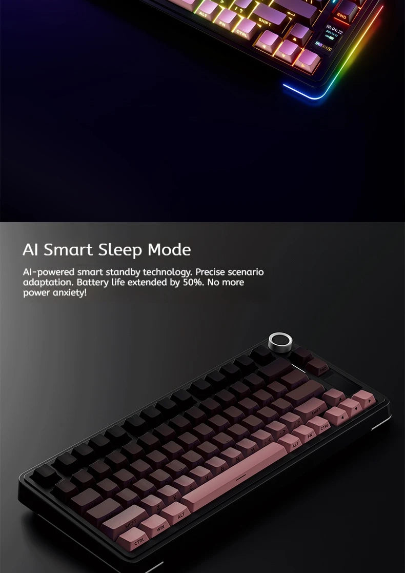 Tastiera meccanica AULA S75 PRO 75% layout personalizzato, retroilluminazione RGB, wireless Bluetooth, tastiera da gaming con schermo e manopola