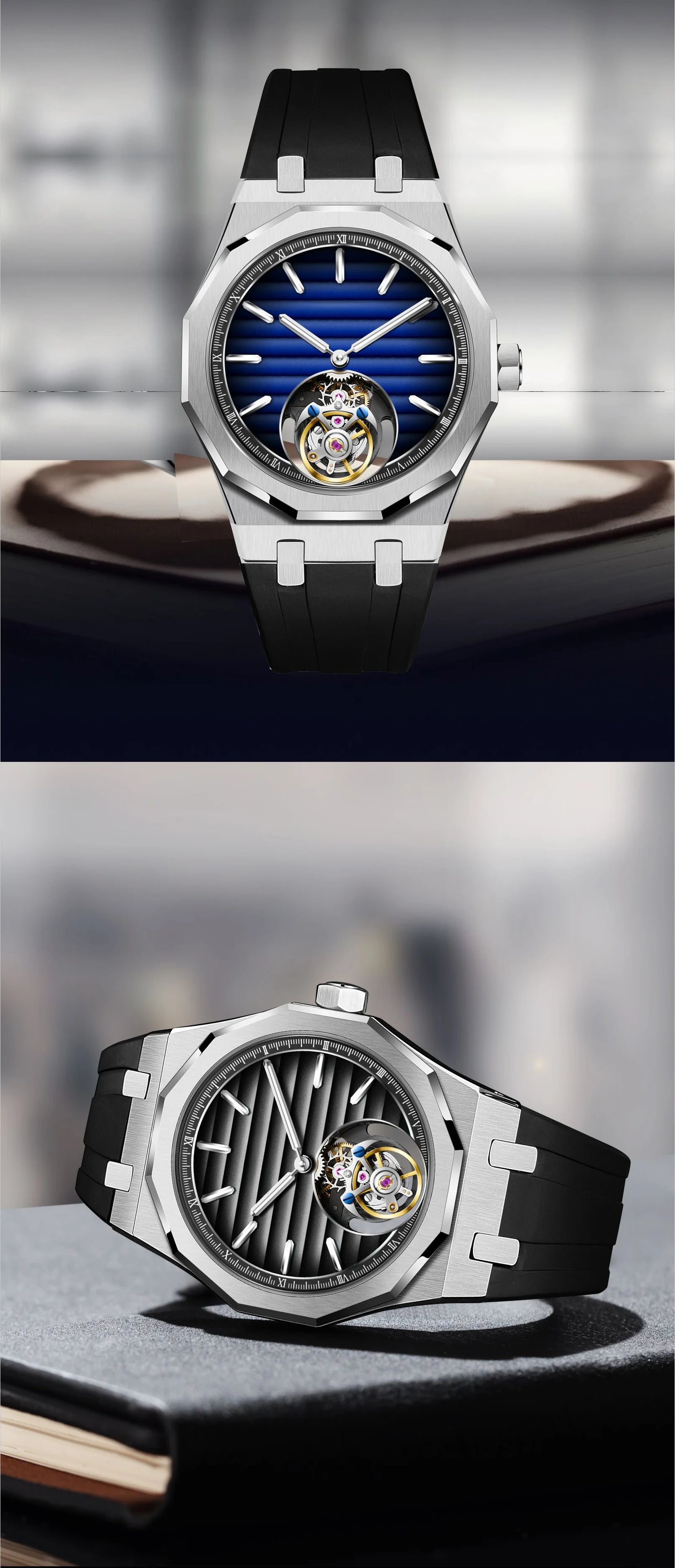 Raymondoya Men's Flying Tourbillon Movement Mechanical Automatic Luxury Watches Wristwatches Skeleton Watch Brand For Men Sapphire