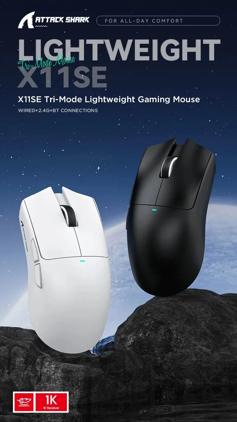 ATTACK SHARK X11SE ultralet trådløs gamingmus, 20Million cyklusser levetid, PAW3311 Gaming, 22KDPI, 400IPS, 40G, 1KHz, 65 timer, 30mAH