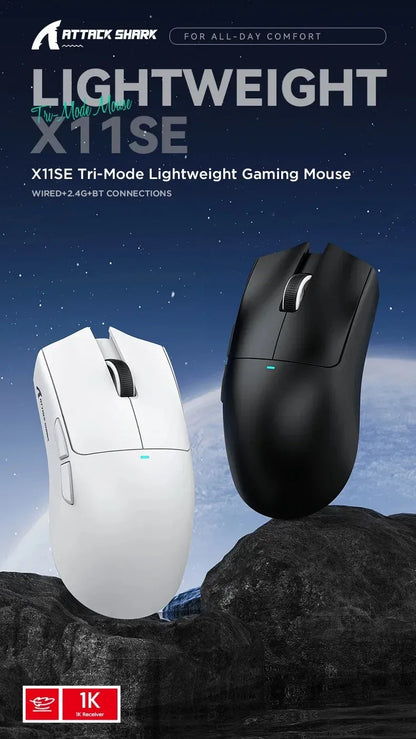 ATTACK SHARK X11SE ultralet trådløs gamingmus, 20Million cyklusser levetid, PAW3311 Gaming, 22KDPI, 400IPS, 40G, 1KHz, 65 timer, 30mAH