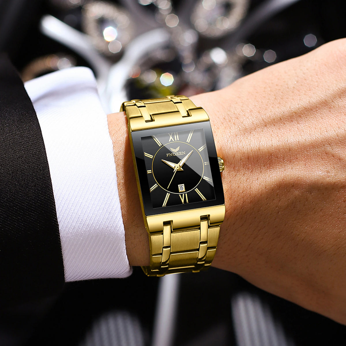 Luxuriöse BINBOND-Herrenarmbanduhr mit präzisem Quarzwerk, Leuchtzeiger, wasserdicht, automatische Datumsanzeige, aus strapazierfähigem Edelstahl, lässiger Stil.