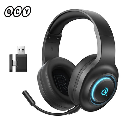 Casque de jeu supra-auriculaire QCY V200 Pro Bluetooth 6.0 avec micro amovible, pilote 50 mm, son surround 7.1, faible latence 20 ms, égaliseur dynamique RGB, compatible PC/PS4/Switch.