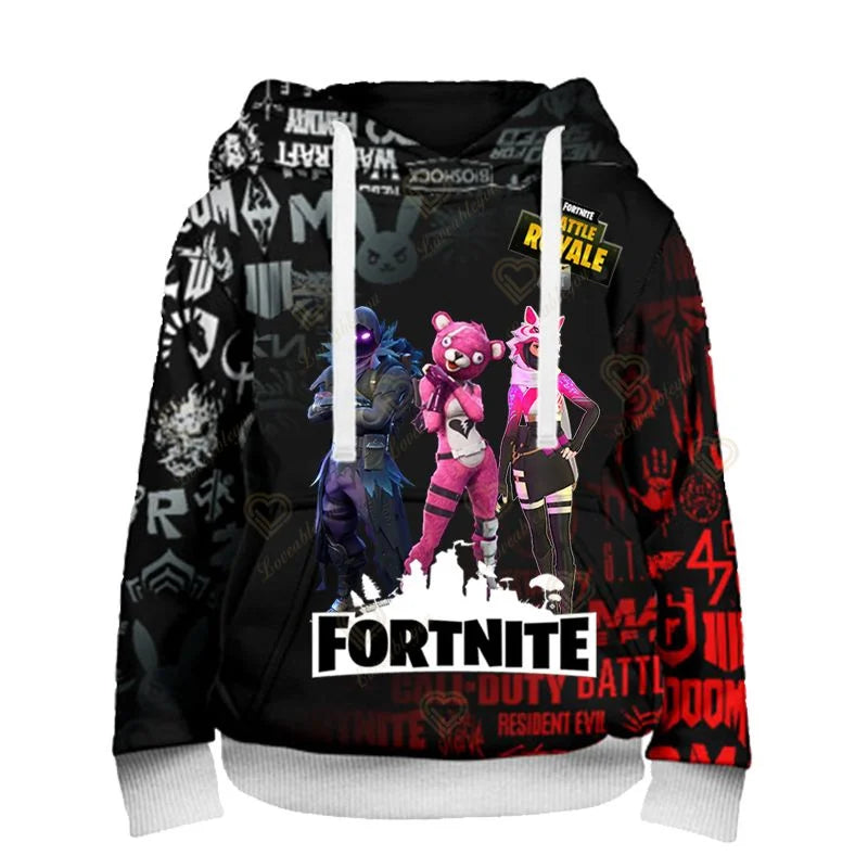 Fortnite-fanien huppari 3D Battle Royale -printillä – cosplay Victory -painettu huppari miehille, naisille ja lapsille, hupullinen streetwear-collegepaita