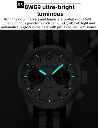 ADDIESDIVE 2025 New Panda Eye Men's Watches Retro Luxury VK64 Quartz Watch Sport Chronograph 100M Waterproof Luminous