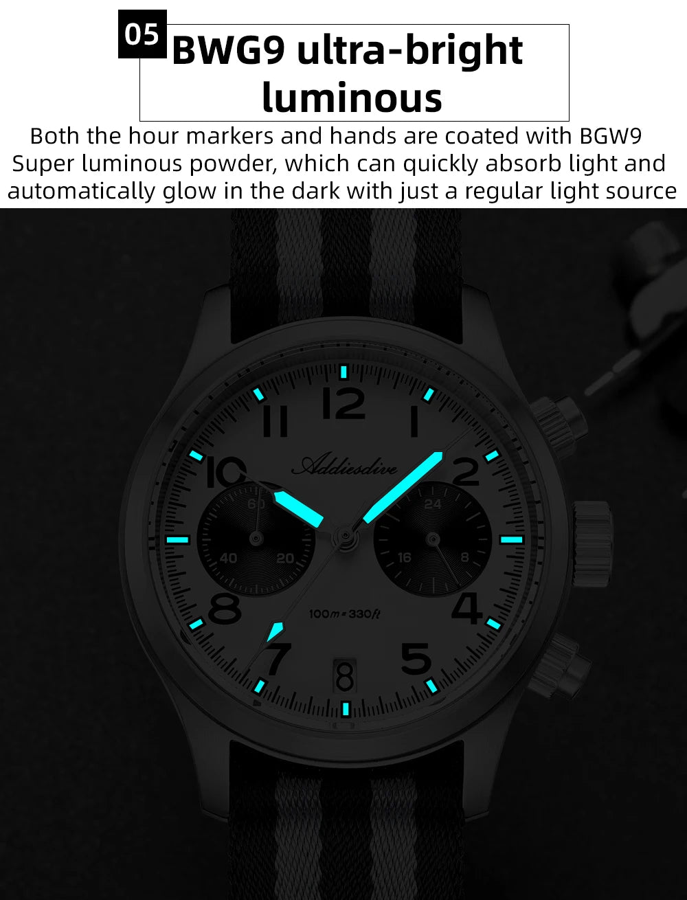 ADDIESDIVE 2025 neue Panda Eye Herrenuhr, Retro-Luxus, VK64 Quarzuhr für Herren, Sport-Chronograph, 100M wasserdicht, leuchtend