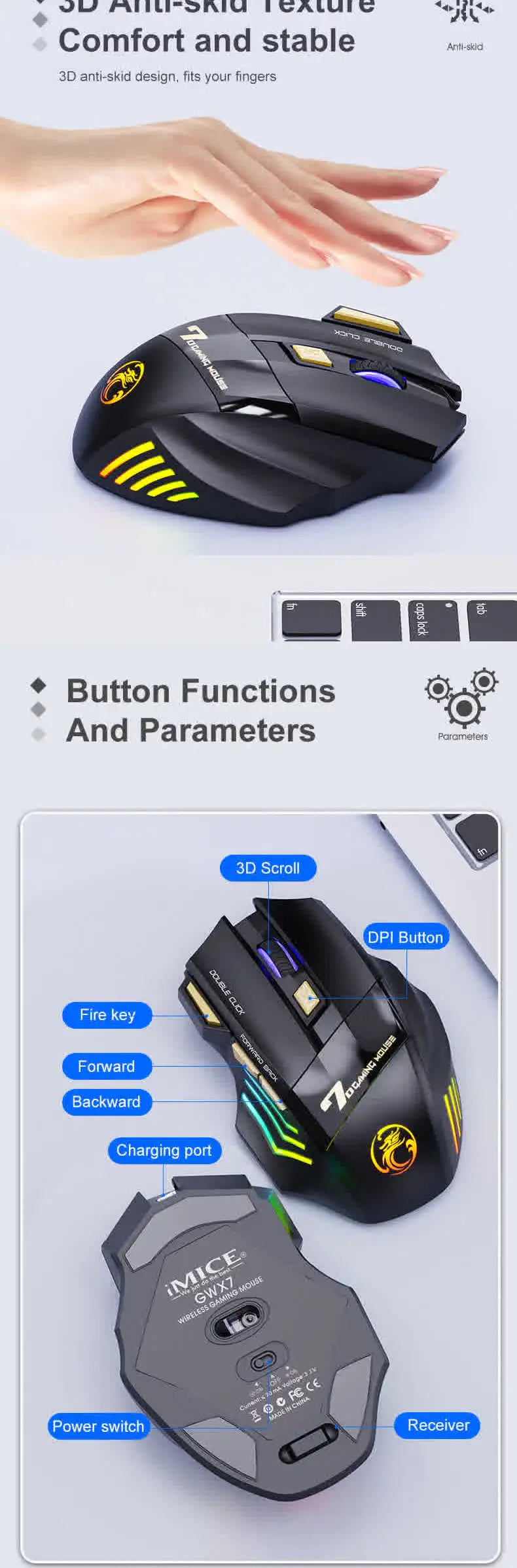 Wireless Mouse Bluetooth Wireless Mouse Rechargeable Computer Mouse Gamer Ergonomic Gaming Mause RGB Backlit Silent Mice For PC