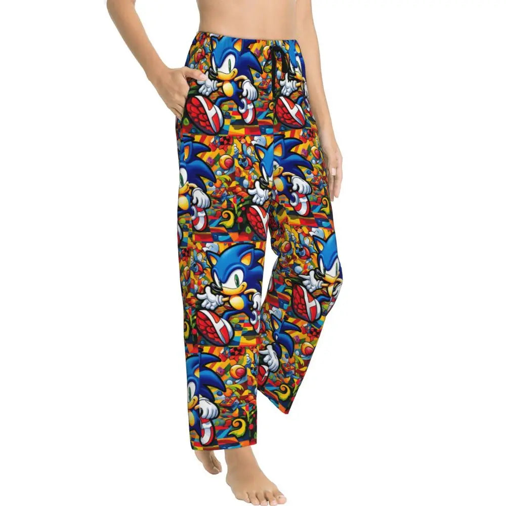 Custom Printed Womens Soniced Pajama Pants Hedgehog Game Sleepwear Sleep Lounge Bottoms with Pockets