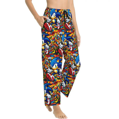 Custom Printed Womens Soniced Pajama Pants Hedgehog Game Sleepwear Sleep Lounge Bottoms with Pockets