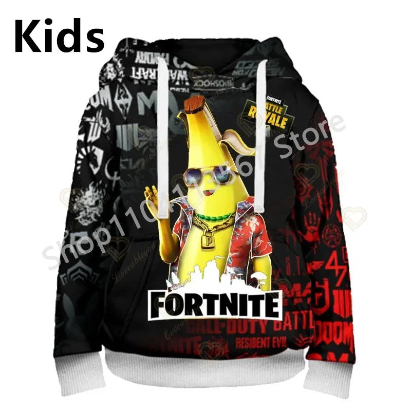 Llama Battle Royale F-Fortnited Kapuzenpullover mit 3D-Print für Herren, Damen und Kinder, Sweatshirt für Jungen, Mädchen und Kids, Streetwear-Pullover, grüne Oberteile